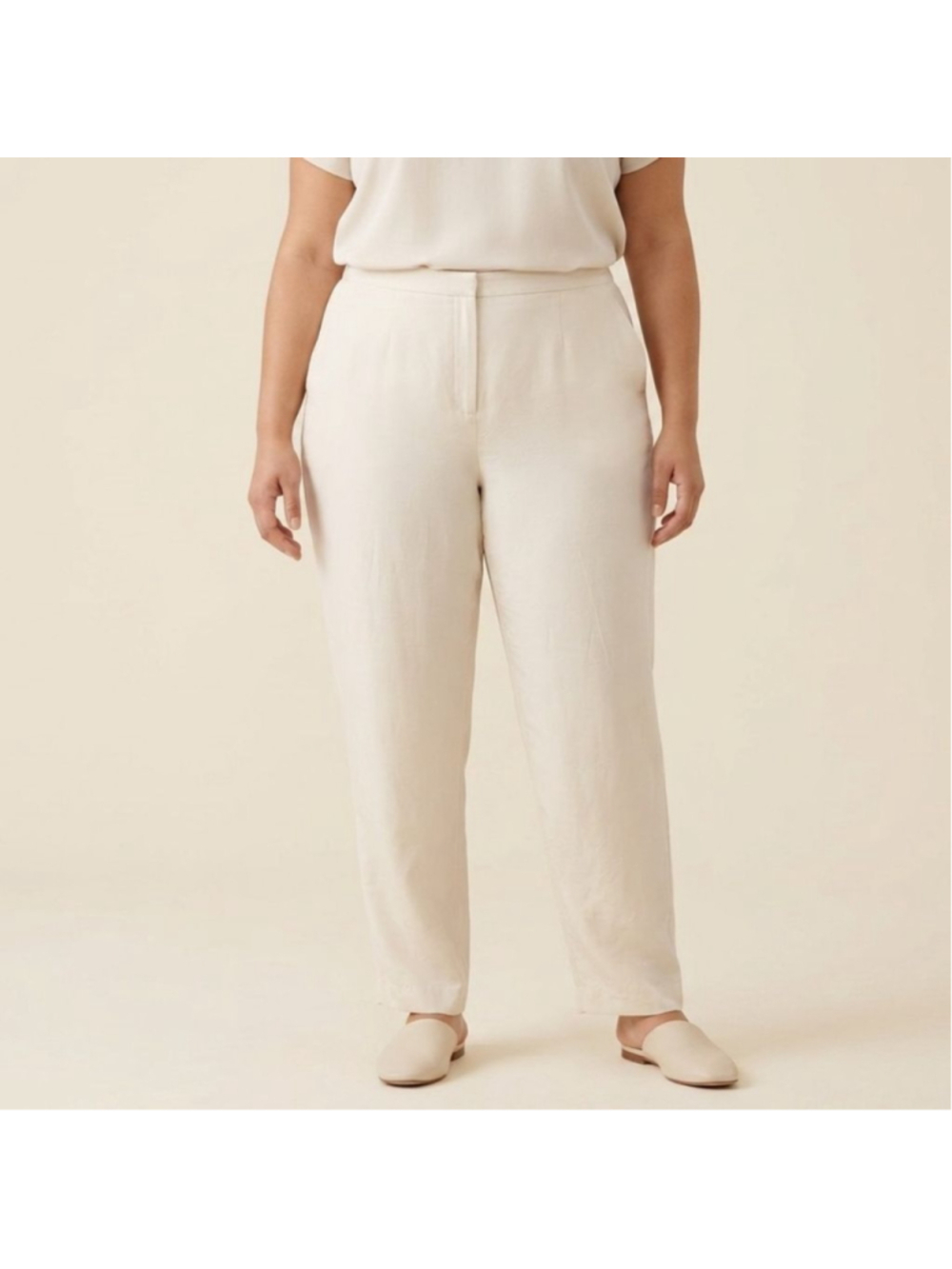 Women's Eileen Fisher 100% Silk Trousers Plus Size 2XL Beige Cream Quiet Luxury